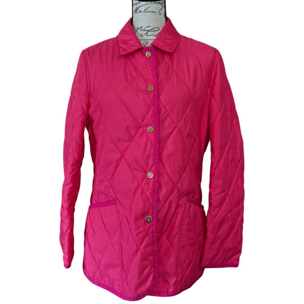 Dooney & Bourke Pink Quilted Jacket With Multicolor DB Lining Size Medium